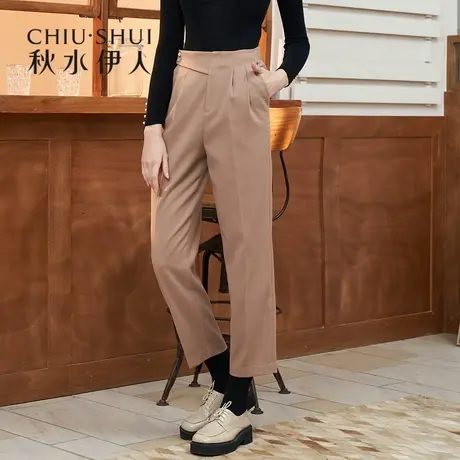 秋水伊人清仓休闲裤冬女装韩范OL斜扣设计通勤九分直筒西装裤图片