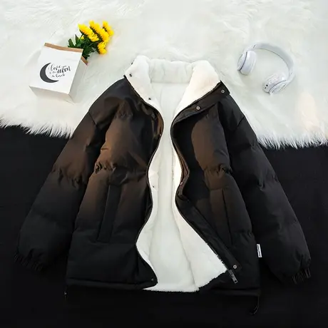 冬季新款复古立领棉衣男女潮牌宽松情侣百搭休闲棉服加绒加厚外套商品大图