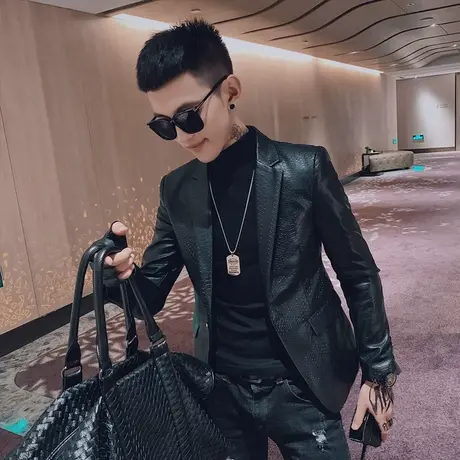 秋冬男士皮衣夹克西装网红潮牌时尚休闲帅气社会小伙单西修身外套商品大图