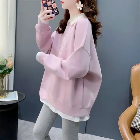 假两件刺绣Polo领卫衣女春季2024年新款宽松洋气减龄长袖外套上衣商品大图