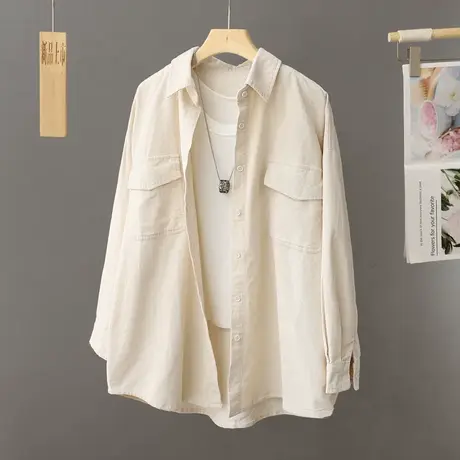 早春休闲简约衬衫外套女宽松春秋2024年新款春季衬衣中长款上衣潮图片