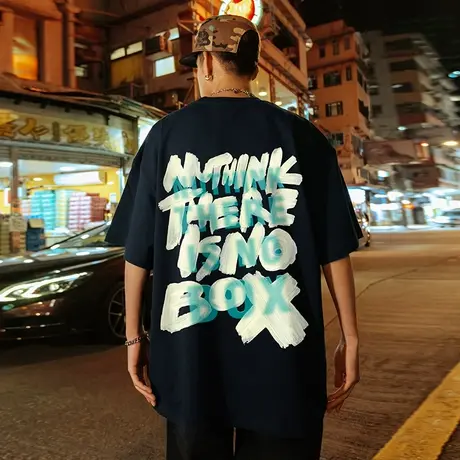 Nuthink美式高街重磅嘻哈T恤男加肥加大国潮字母短袖半截袖夏季潮商品大图