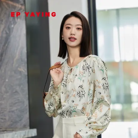 [真丝系列]EP雅莹女装 覆印花垂感新国风衬衫 2024春装新款2307A商品大图