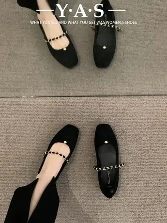 方头玛丽珍鞋女鞋子2024年春秋新款绒面软平底一脚蹬法式晚风单鞋商品大图