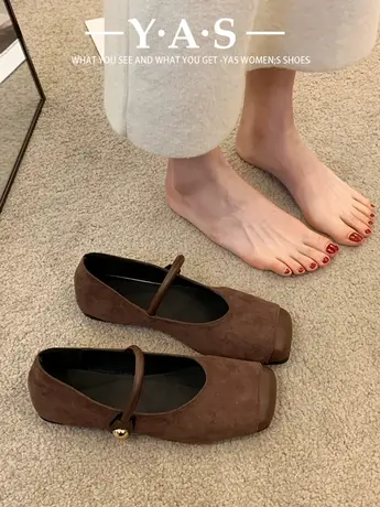 复古绒面玛丽珍单鞋女2024年春秋新款豆豆鞋软底一字扣方头奶奶鞋商品大图