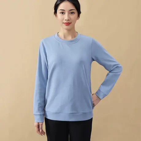 正肩圆领纯色打底衫女休闲长袖T恤可外穿秋冬商品大图