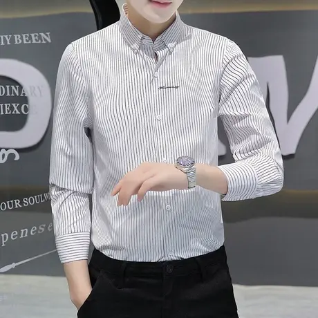 长袖衬衫男士春秋款高级感条纹白衬衣春装上衣服休闲帅气寸衫外套商品大图