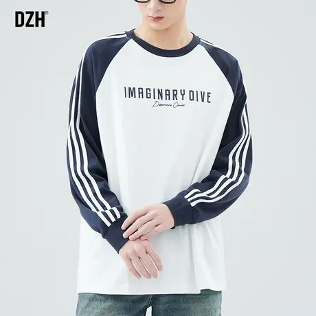 男士拼接长袖t恤男美式纯棉打底衫男款2024春季新款内搭卫衣上衣商品大图