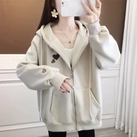 早春小个子外套女2024新款春秋韩版宽松薄款初春百搭学生开衫卫衣图片