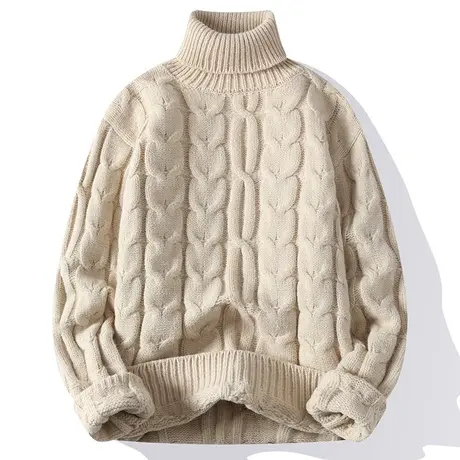 高领毛衣男秋冬季加厚保暖麻花针织衫男高级感慵懒风宽松毛线衣服商品大图