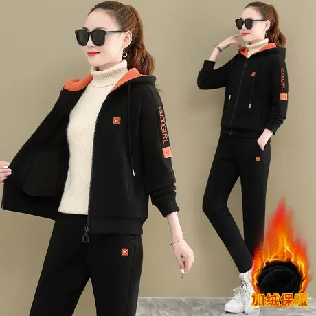 加绒运动套装女秋冬时尚保暖羊羔绒卫衣外套加厚休闲服两件套ins商品大图