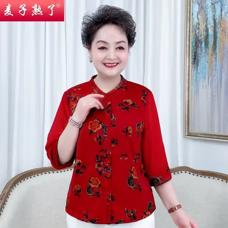 妈妈夏装新款T恤小衫气质雪纺洋气中老年女装短袖奶奶仿真丝上衣商品大图
