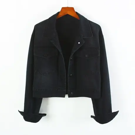 牛仔外套女宽松流行韩版春秋新款夹克学生bf超短款上衣黑色商品大图