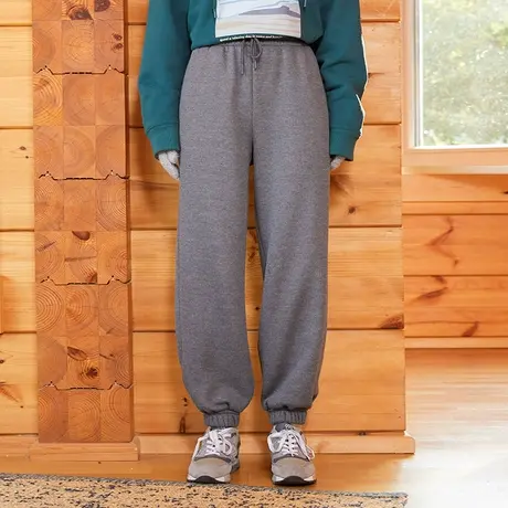 omont蛋挞家 复古高腰加绒运动裤女秋冬显瘦束脚哈伦裤休闲裤卫裤商品大图