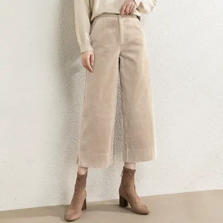 七分灯芯绒阔腿裤女秋冬小个子八分裤2023新款九分直筒裤条绒裤子商品大图