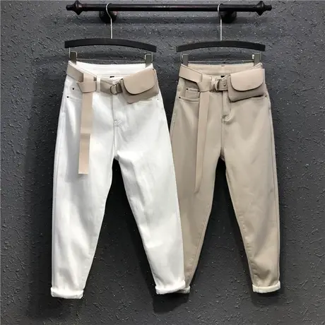 [清仓不退换]新款休闲萝卜牛仔长裤女冬高腰加厚绒显瘦小脚哈伦裤图片