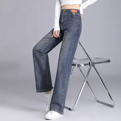 复古牛仔阔腿裤女春秋2023新款品质垂感直筒裤休闲百搭显瘦拖地裤商品大图