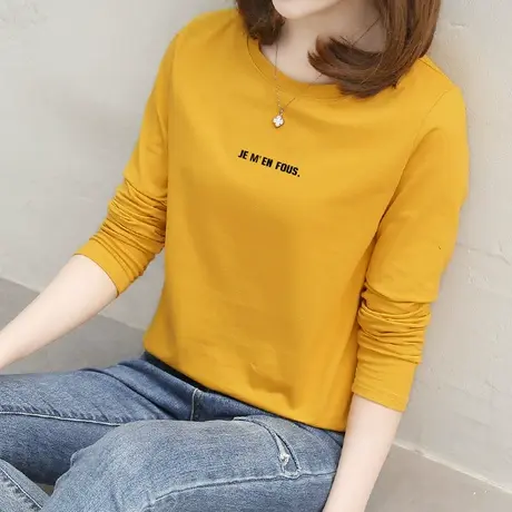 长袖t恤女2022年新款秋装字母印花宽松韩版百搭内搭少女上衣潮ins商品大图