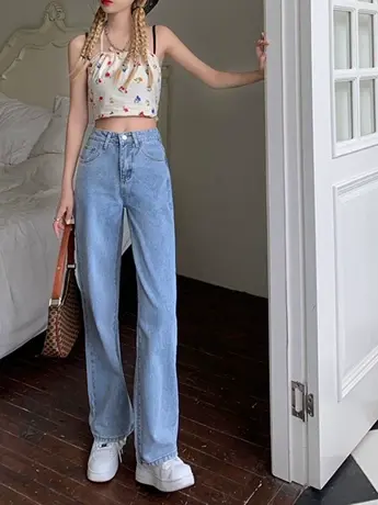 清仓捡漏2023年秋冬阔腿时尚复古直筒牛仔裤女显高宽松拖地裤ins商品大图