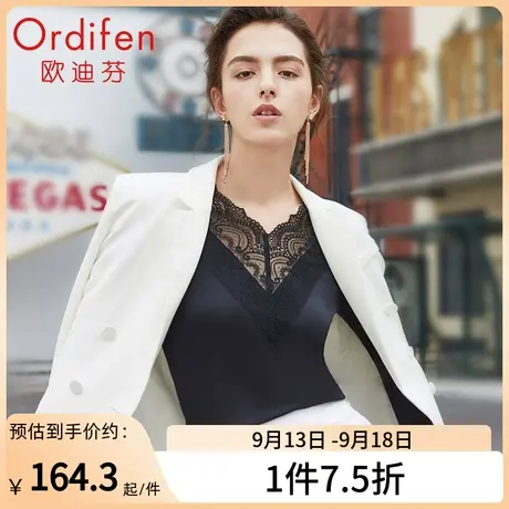 欧迪芬保暖上衣打底衫性感蕾丝大V领保暖上衣舒适打底衣女修身图片