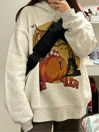 复古美式卫衣女oversize连帽春秋薄款宽松慵懒风外套高街ins超火图片