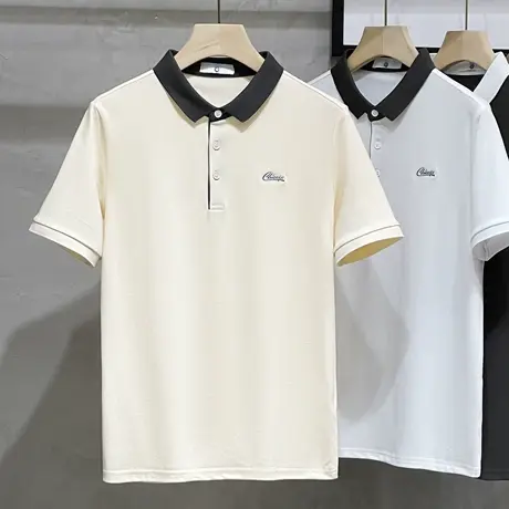 美式休闲撞色polo衫短袖男设计感潮流日系复古翻领T恤夏季男装T恤商品大图