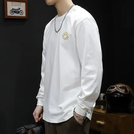纯棉长袖t恤男2023新款秋季潮牌宽松大码内搭男士白色打底衫春秋图片