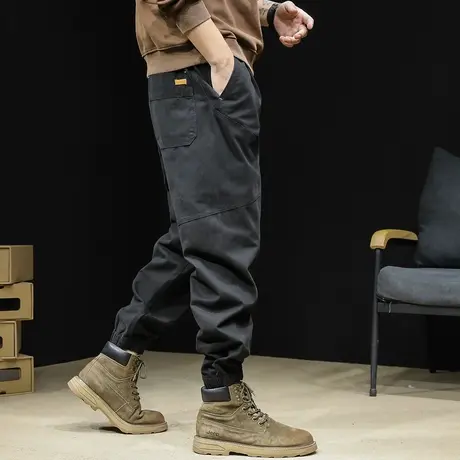 美式拼接工装裤男士2023新款潮牌束脚男裤宽松大码男款休闲裤秋季商品大图