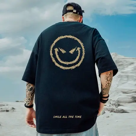 重磅鬼脸小恶魔国潮oversize短袖t恤大码男装bf宽松胖子男款半袖商品大图