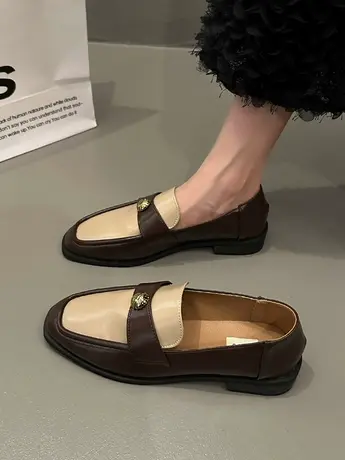 方头乐福鞋女鞋子2023年春季新款法式气质英伦风小皮鞋配裙子单鞋商品大图