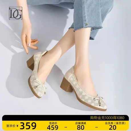 头层牛皮镂空单鞋女粗跟2023年夏季软皮软底舒适真皮妈妈鞋子皮鞋商品大图