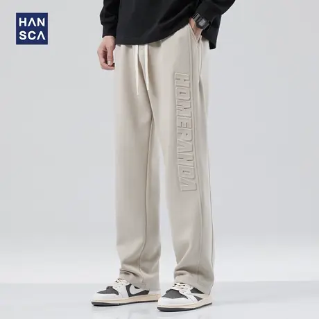 hansca重磅灰色卫裤男宽松直筒裤子美式春秋款字母春季休闲运动裤商品大图