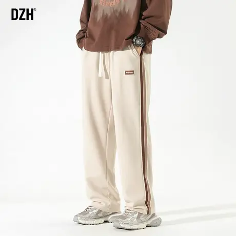男生卡其色运动裤男春秋款直筒裤子2024新款撞边休闲卫裤潮牌宽松商品大图