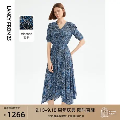 朗姿高级感气质显瘦泡泡袖连衣裙2023年夏季新款别致裙子女设计感商品大图