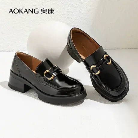 奥康乐福鞋女新款2023女士豆豆鞋增高真皮皮鞋百搭女鞋aokang现货图片