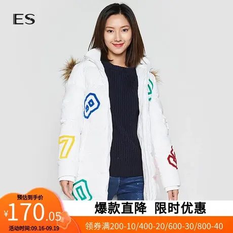 艾格冬季女装印花字母白鸭绒小个子设计感中长款连帽羽绒服女Y312商品大图