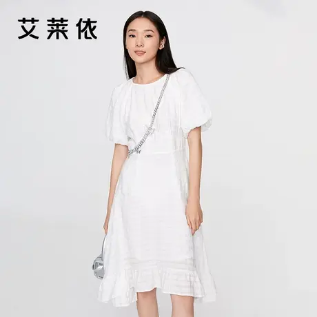 艾莱依商场同款连衣裙气泡袖收腰时尚设计感小众碎花裙摆裙子夏季图片