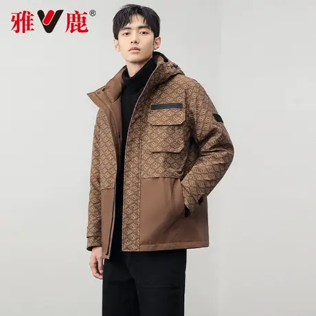 雅鹿男士羽绒服连帽短款2022新款品牌加厚百搭字母中长款保暖外套图片