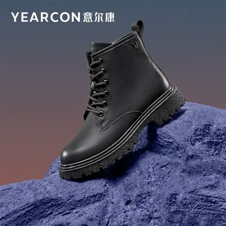 意尔康女鞋2023新款冬季马丁靴女厚底简约靴子加绒短靴英伦风鞋子图片