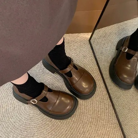 玛丽珍鞋女2024年春季新款配裙子粗跟单鞋复古ins超火厚底小皮鞋图片