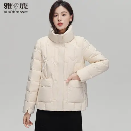 雅鹿白色羽绒服女短款2022冬季新款休闲小个子立领保暖短外套高端商品大图