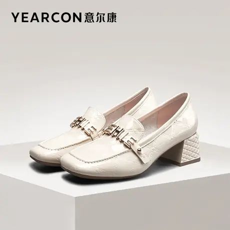意尔康女鞋官方旗舰店粗跟乐福鞋女百搭英伦舒适工作单鞋断码商品大图