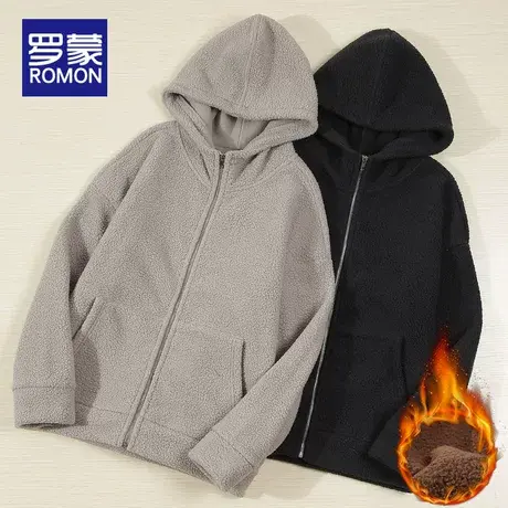 罗蒙羊羔绒卫衣男士休闲运动装冬季加绒加厚衣服大码开衫保暖外套图片