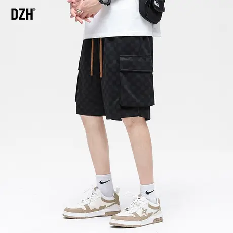 男士黑色短裤男夏季薄款棋盘格裤子男款潮牌五分裤工装裤半截裤商品大图