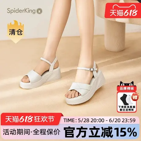 蜘蛛王女鞋官方旗舰店正品2025年夏季新品时尚外穿厚底真皮女凉鞋图片