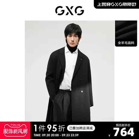 GXG奥莱 22年男装 黑色斜纹精致长大衣外套斯文有型舒适 冬季新品图片
