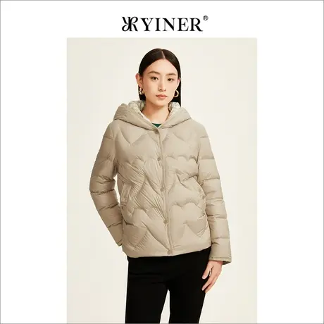YINER音儿女装2022冬季新款轻薄短款连帽羽绒服商品大图