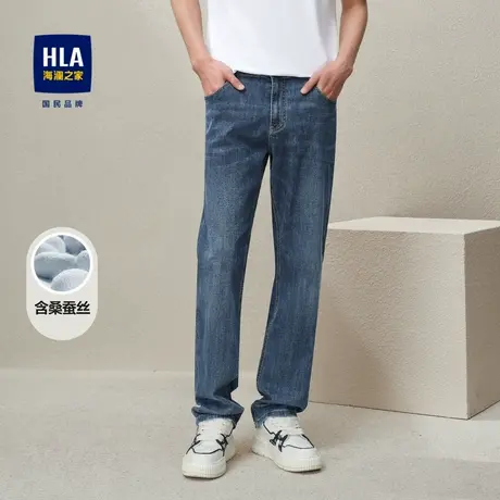 HLA/海澜之家2025含桑蚕丝牛仔裤春夏时尚舒适五袋款水洗轻薄裤子商品大图