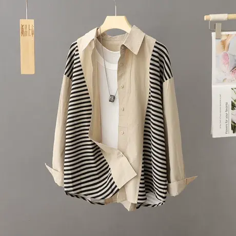 休闲宽松慵懒风衬衫女春秋百搭上衣开衫韩版时尚洋气工装衬衣外套图片