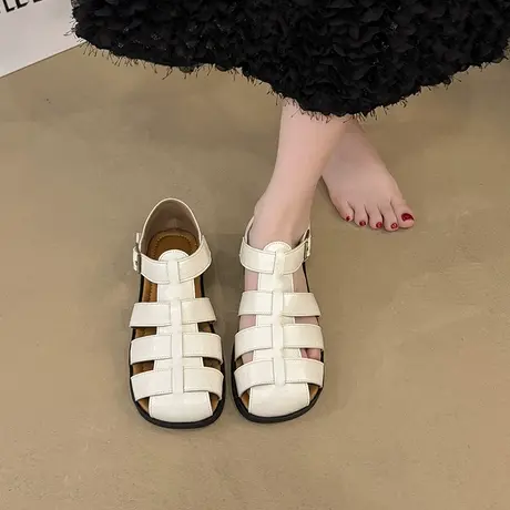 平底百搭凉鞋女2025年夏季新款法式复古气质猪笼鞋配裙子高级鞋子图片